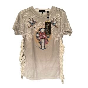 Affliction Devoted to Glory Studded T Shirt Women’s Grey Size XS